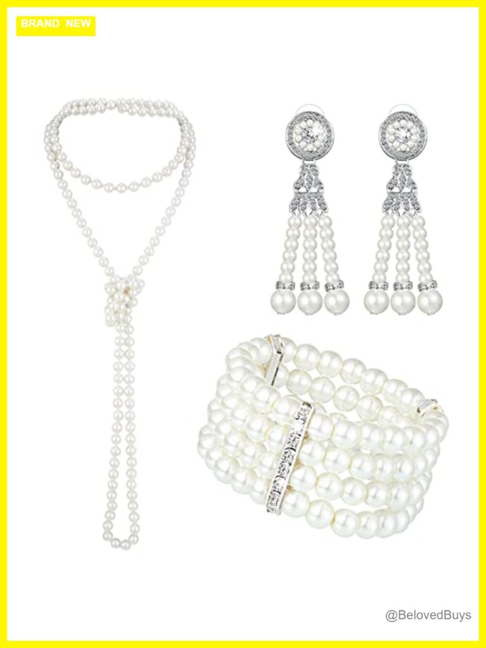 1920s Pearl Jewelry Set Flapper Costume Accessories 3 Pc Imitation Pearl